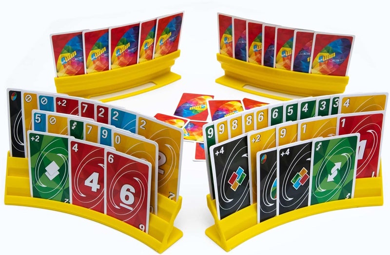 BORICO Card Holders for Playing Cards - 4 Pack Playing Card Holder for Kids and Adults,Stackable Storage Game Card Tray for Arthritis Patients with a Travel Pouch (Yellow) - Image 1